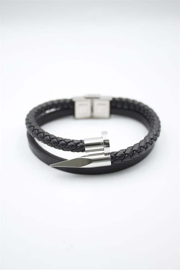 Deri Çivi Bileklik - Gümüş - Image 1