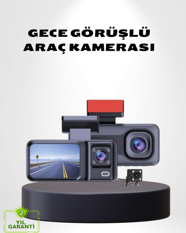 Üç Kameralı Dash Cam 170° Geniş Açılı Full HD Gece Görüşlü - Image 1