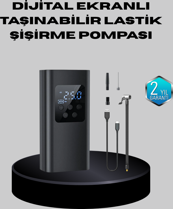 Taşınabilir 80W Kablosuz Lastik Şişirme Pompası Dijital Ekranlı - Image 1