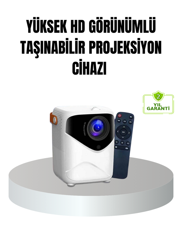 Taşınabilir 1080P HD Akıllı Projektör – 64GB Dahili Hafıza, 2GB RAM, Uzaktan Kumandalı - Image 1