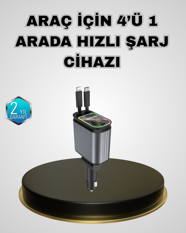 Araç Şarj Adaptörü 66W PD QC Hızlı Şarjlı ve Çekilebilir Kablolu - Image 1