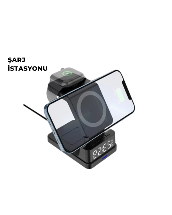 Kablosuz Şarj İstasyonu ve Dijital Saat – Apple Uyumlu, 3 Kademeli Işık Ayarı - Image 1