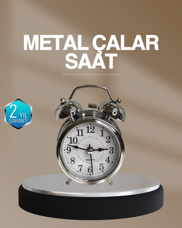 Dekoratif Yuvarlak Gümüş Sessiz Işıklı Masa Üstü Çalar Saat Alarmlı ve Şık Tasarım - Image 1