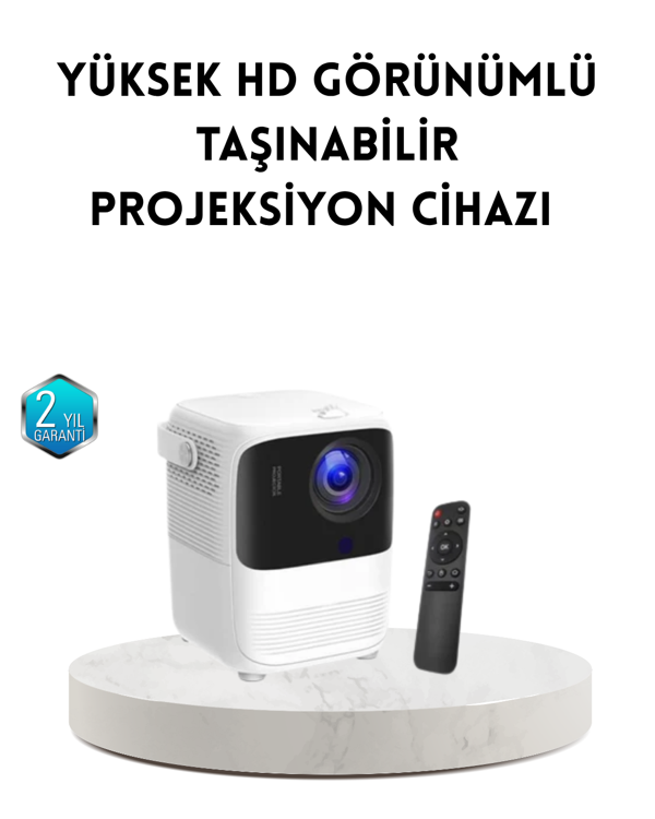 Taşınabilir Akıllı 1080P Projektör – 64GB Hafıza, 2GB RAM, Full HD Görüntü, Kumandalı - Image 1