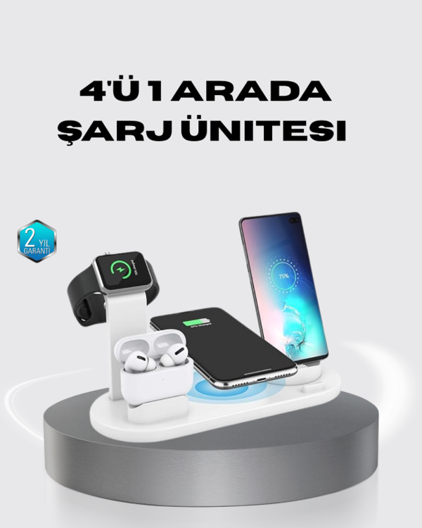 4’lü Apple Kablosuz Şarj Standı iPhone Watch ve AirPods Çoklu Şarjlı - Image 1