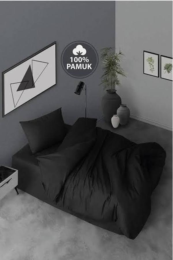 3 PARÇA TEK KİŞİLİK SİYAH NEVRESİM TAKIMI - Image 1