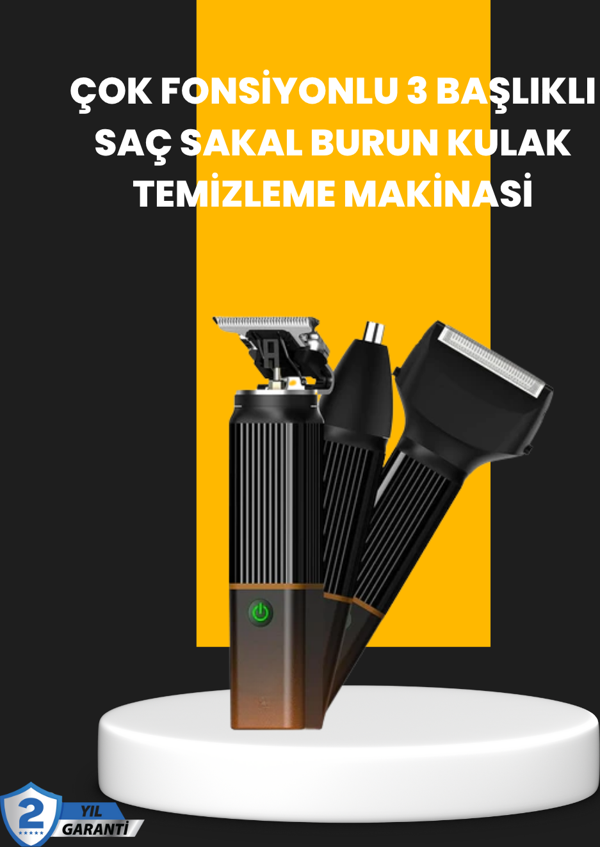 USB-C Şarjlı 3 in 1 Erkek Bakım Cihazı – Sessiz Motorlu Saç ve Sakal Kesme Makinesi - Image 1
