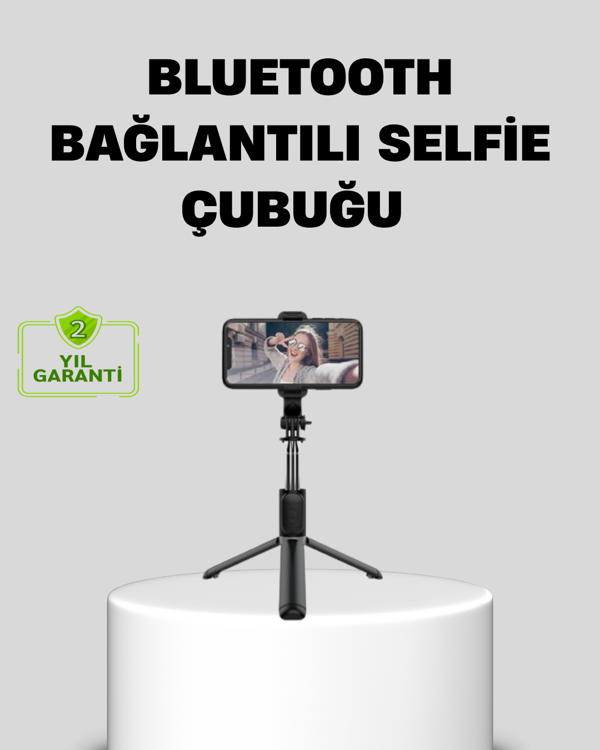Bluetooth Selfie Çubuğu – 360° Dönebilen Başlık, Kablosuz Bağlantı - Image 1