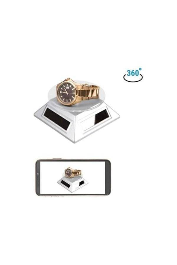 Güneş Enerjili Solar 360 Derece Dönen Vitrin Stand Döner Tabla GRİ - Image 1
