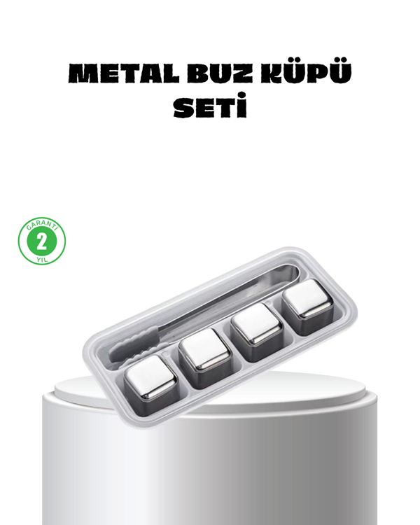 Paslanmaz Çelik Metal Buz Küpü Seti Sulandırmadan Soğutma ve Klips Dahil - Image 1