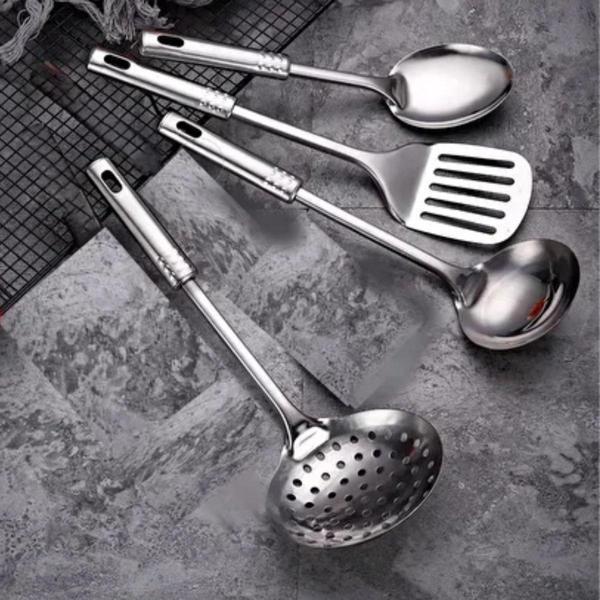 4lü Çelik Kepçe,Süzgeç,Servis Kaşığı,Spatula Mutfak Yemek Hazırlama Servis Seti - Image 1