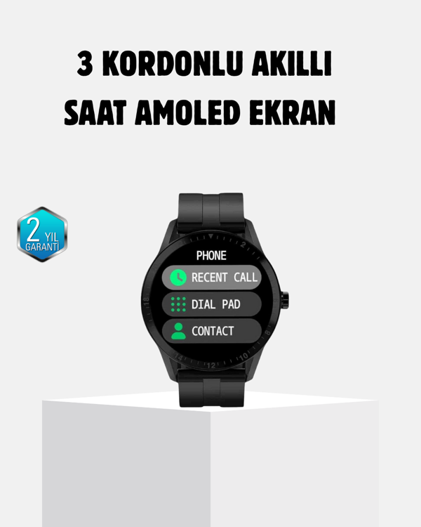 3 Kordonlu AMOLED Akıllı Saat – Sağlık Takipli - Image 1