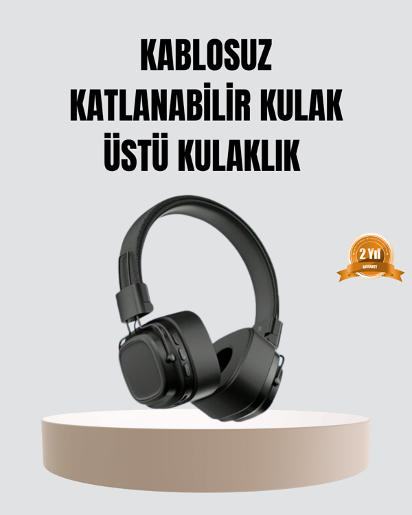 Bluetooth Kablosuz Kulak Üstü Kulaklık Katlanabilir Konforlu ve Şık Tasarımlı - Image 1