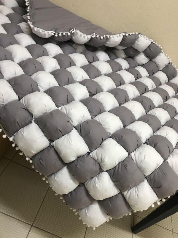 GRİ-BEYAZ 40 YAMA BEBEK YORGANI , BEBEK MİNDERİ - Image 1