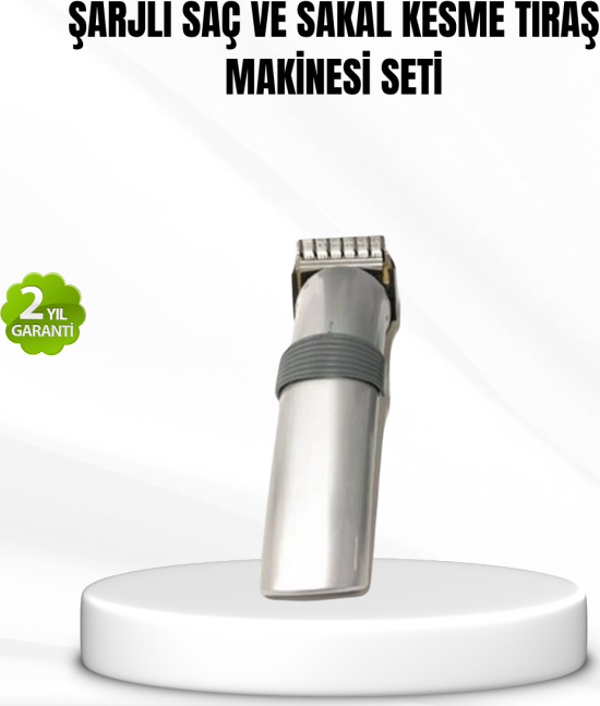 Şarjlı Saç ve Sakal Kesme Makinesi – Paslanmaz Çelik Bıçak, Ayarlanabilir Başlık - Image 1