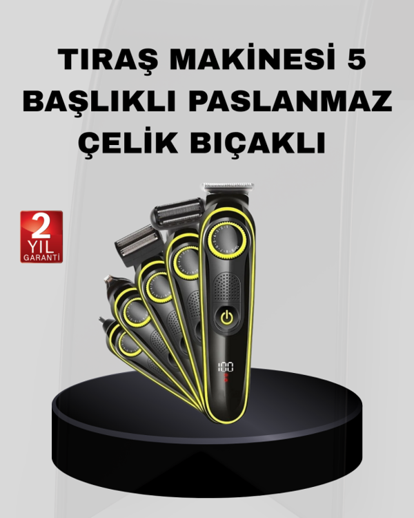 5’i 1 Arada Şarjlı Erkek Bakım Seti LED Göstergeli ve Suya Dayanıklı - Image 1