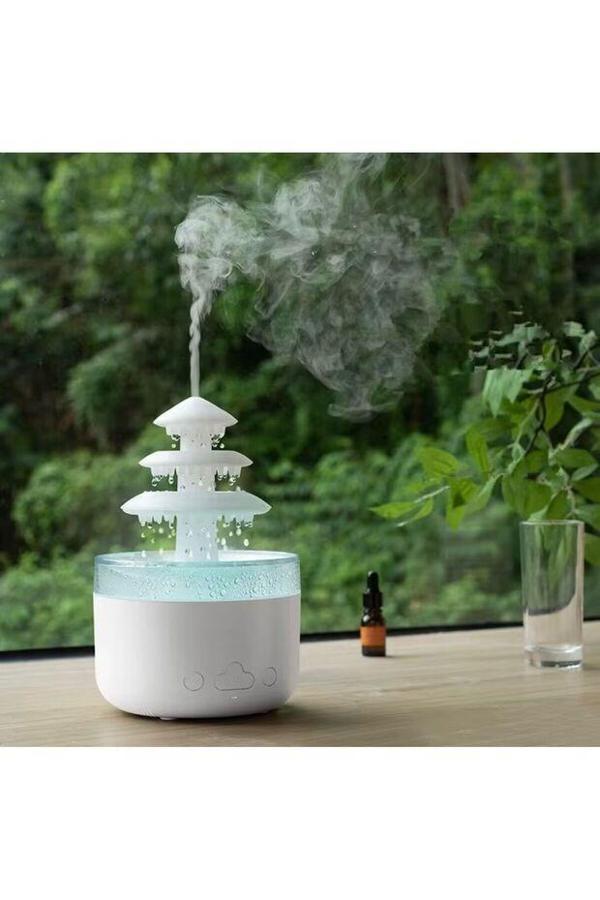 3 Katlı Şelale YAĞMUR Tasarımlı Ultrasonik Aroma Difüzör – 6 Renk LED Işıklı Hava Nemlendirici - Image 1