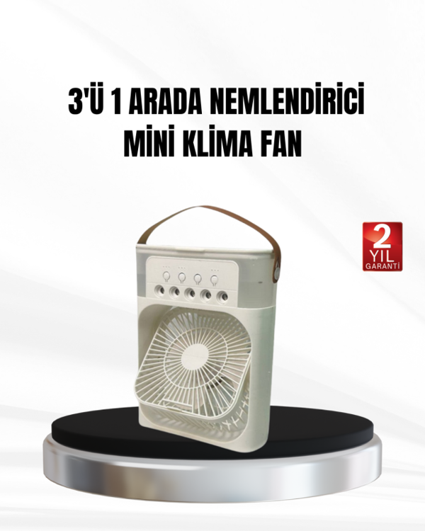 3’ü 1 Arada Mini Klima Fan USB Şarjlı, 7 Renk Gece Lambalı ve Nemlendirici - Image 1