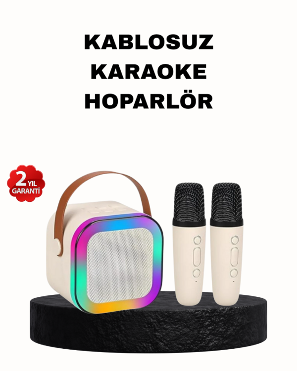 Karaoke Hoparlör Taşınabilir Çift Mikrofonlu ve LED Işıklı Bluetooth 5.0 - Image 1