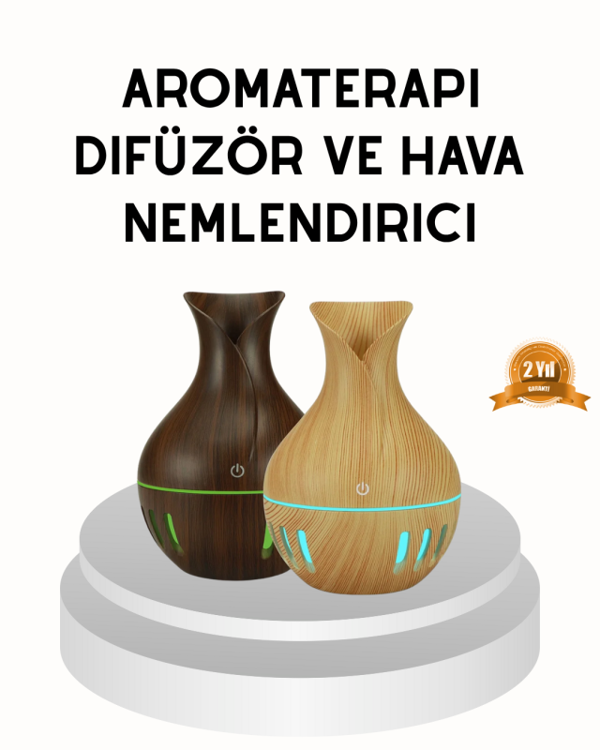Ahşap Desenli 130 ml Aromaterapi Difüzör Sessiz ve USB Bağlantılı - Image 1
