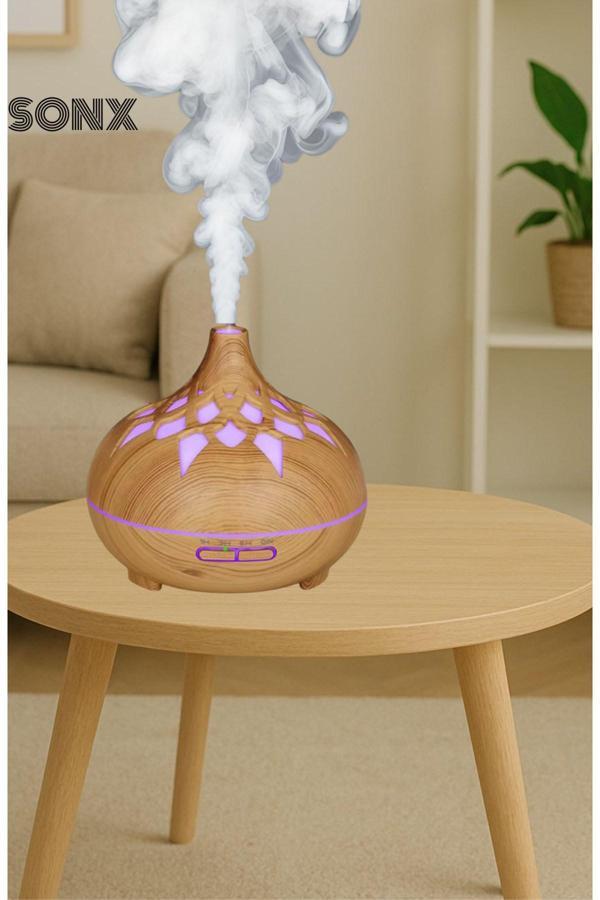 Aroma Difüzör Gece Işığı 7 Led DESENLİ Nemlendirici Kumandalı Buhar Makinesi 550 ml - Image 1