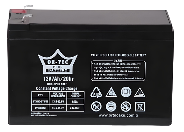 Ortec Black 12V 7Ah Bakımsız Alarm Sistem Aküsü 2024 Üretim - Image 1