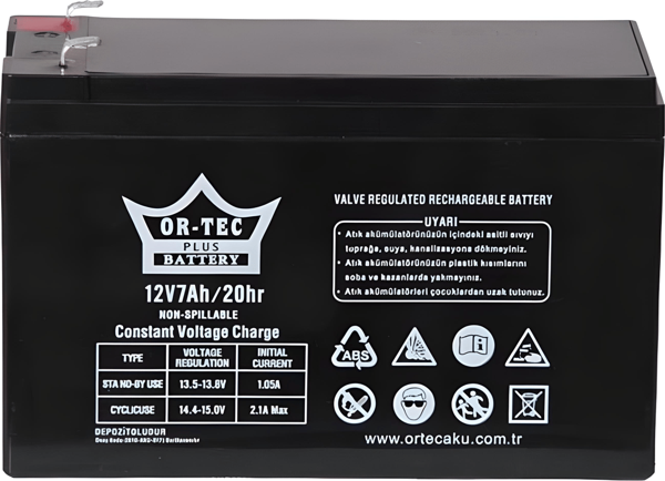 Ortec Black 12V 7Ah Bakımsız Alarm Sistem Aküsü 2024 Üretim - Image 1