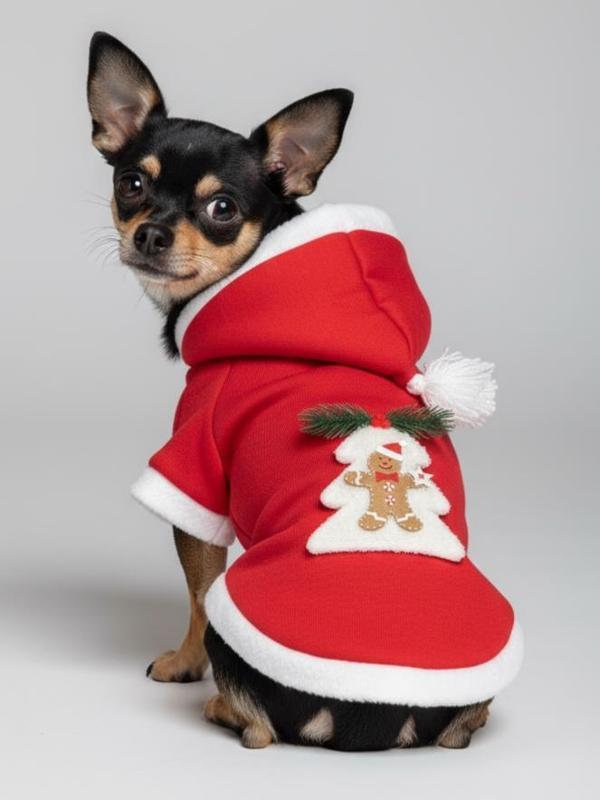 Yılbaşı Ağacı Kırmızı Polar Köpek Kıyafeti | Kapüşonlu Noel Köpek Sweatshirt | Küçük Irklar İçin - Image 1