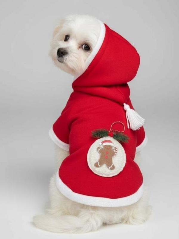 Yılbaşı Köpek Kıyafeti Snow Ball Kırmızı Polar | Kapüşonlu Noel Köpek Kostümü | Küçük Irklar İçin - Image 1