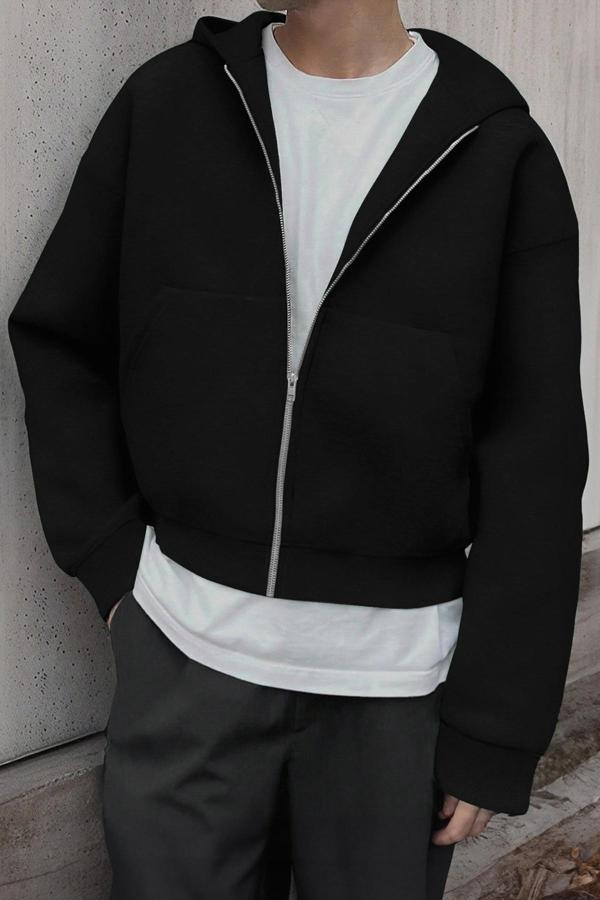 Ghassy Co. Erkek Pamuklu Günlük Rahat İlkbahar ve Sonbahar Çok Yönlü Kemer Boy Kapüşonlu Sweatshirt - Image 1