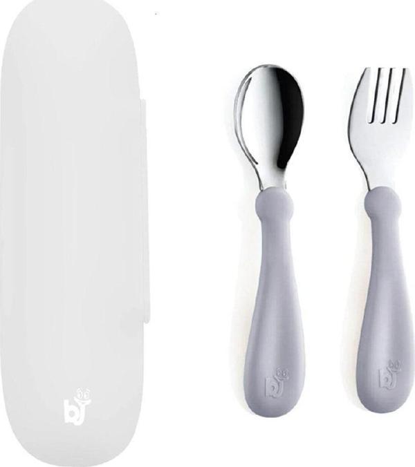 Babyjem Çatal Kaşık Saklama Kabı Gri + Paslanmaz Çelik Çatal Kaşık Seti Gri - Image 1