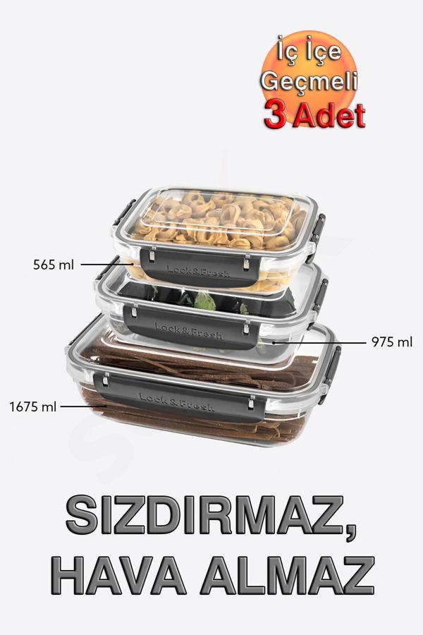 Lock&Fresh Master Dikdörtgen Saklama Kabı (565,975,1675 ml) (Üçlü Set) - Image 1