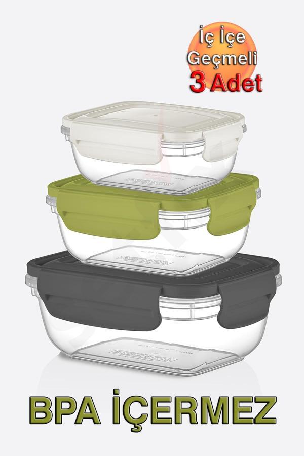 Fresh Box Kilitli Dikdörtgen Saklama Kabı (400, 800, 1400 ml) (Üçlü Set) - Image 1