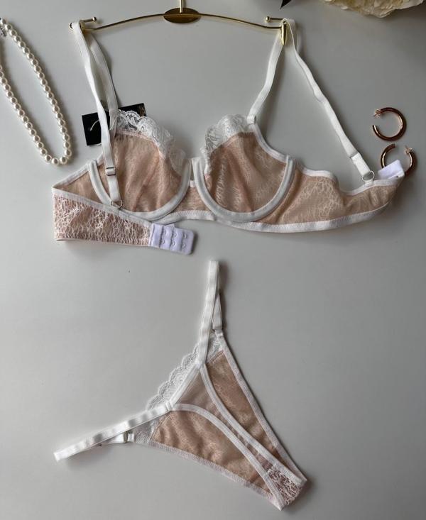 Miley Kadın İçi Tül Detaylı Dantel Detaylı Kadın B Cup Sütyen Tanga Takım - Image 1
