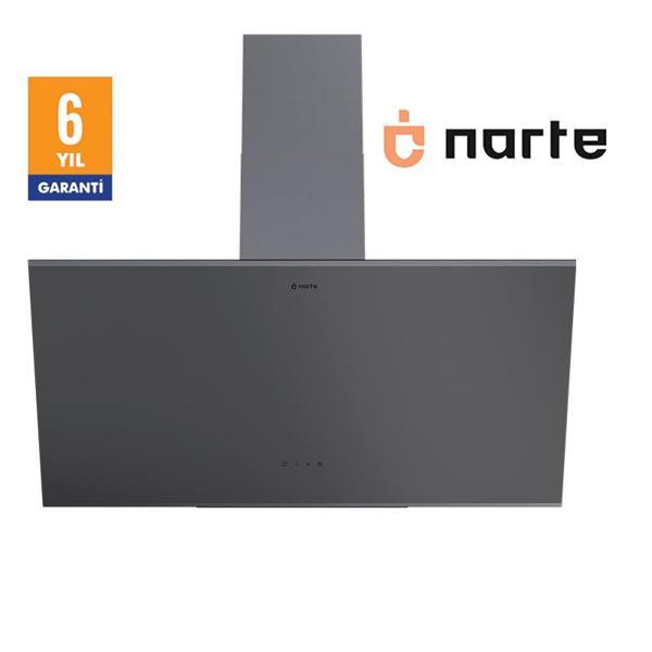 NARTE -H20090SX 90 CM Gri Cam Inox Çıtalı Eğimli Davlumbaz - 6 YIL GARANTİLİ - Image 1