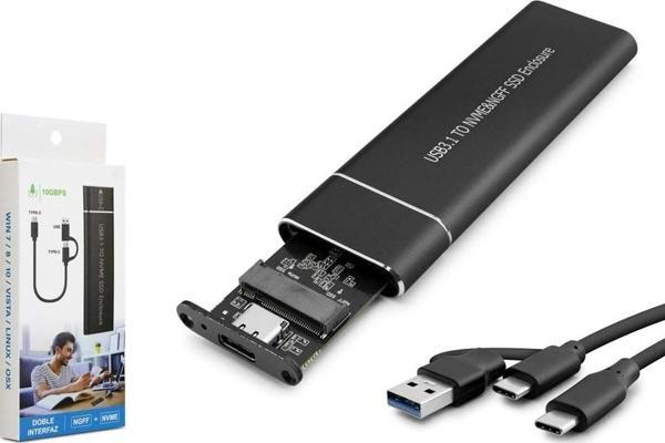 Hadron Hdx1769 Ssd Kutu Type-C3.1 + Usb3.0 Nvme M2 Chip Jms581D Siyah - Image 1