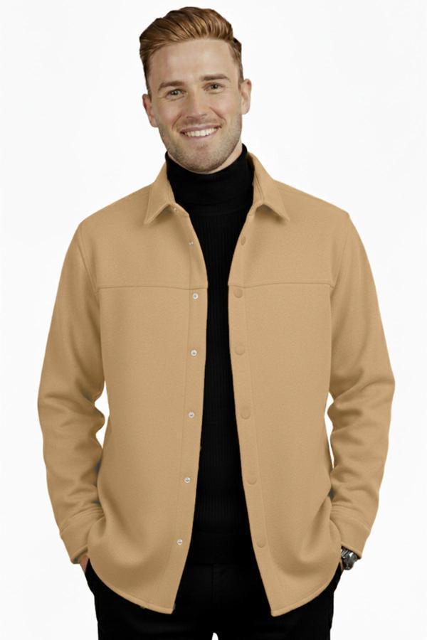 DeepSEA Erkek Camel Likralı Rahat Kalıp Cepsiz Kaşe Ceket – Çıt Çıtlı, Esnek Şık Model Ceket 2600760 - Image 1