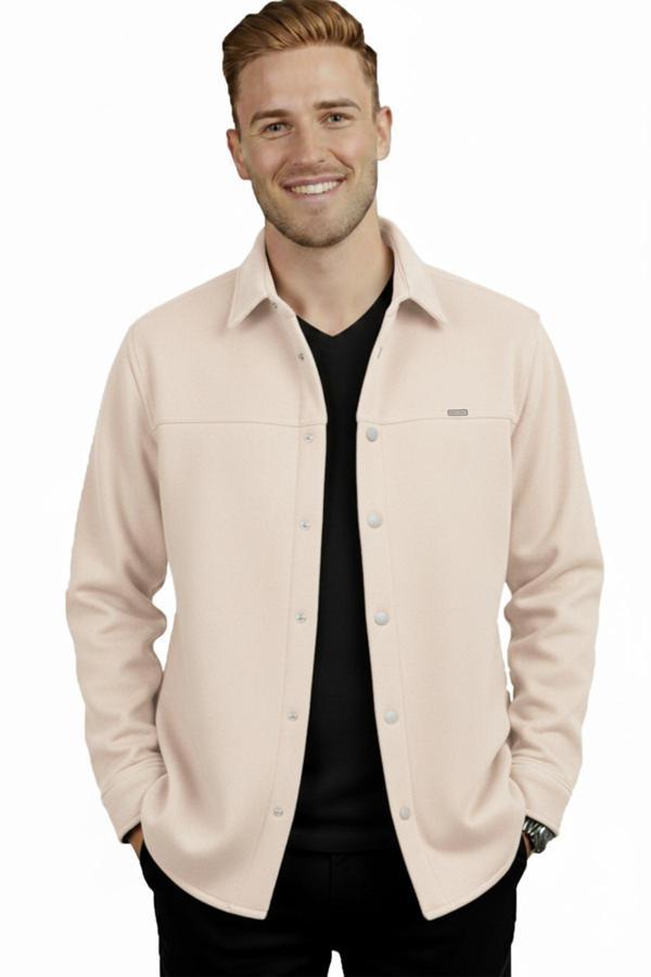 DeepSEA Erkek Krem Likralı Rahat Kalıp Cepsiz Kaşe Ceket – Çıt Çıtlı, Esnek Şık Model Ceket 2600760 - Image 1