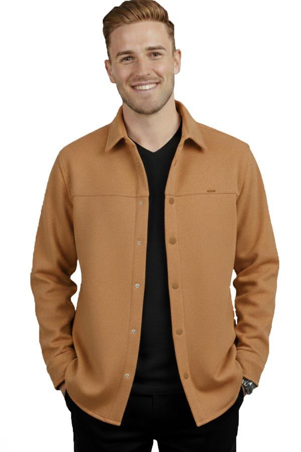 DeepSEA Erkek Taba Likralı Rahat Kalıp Cepsiz Kaşe Ceket – Çıt Çıtlı, Esnek Şık Model Ceket 2600760 - Image 1