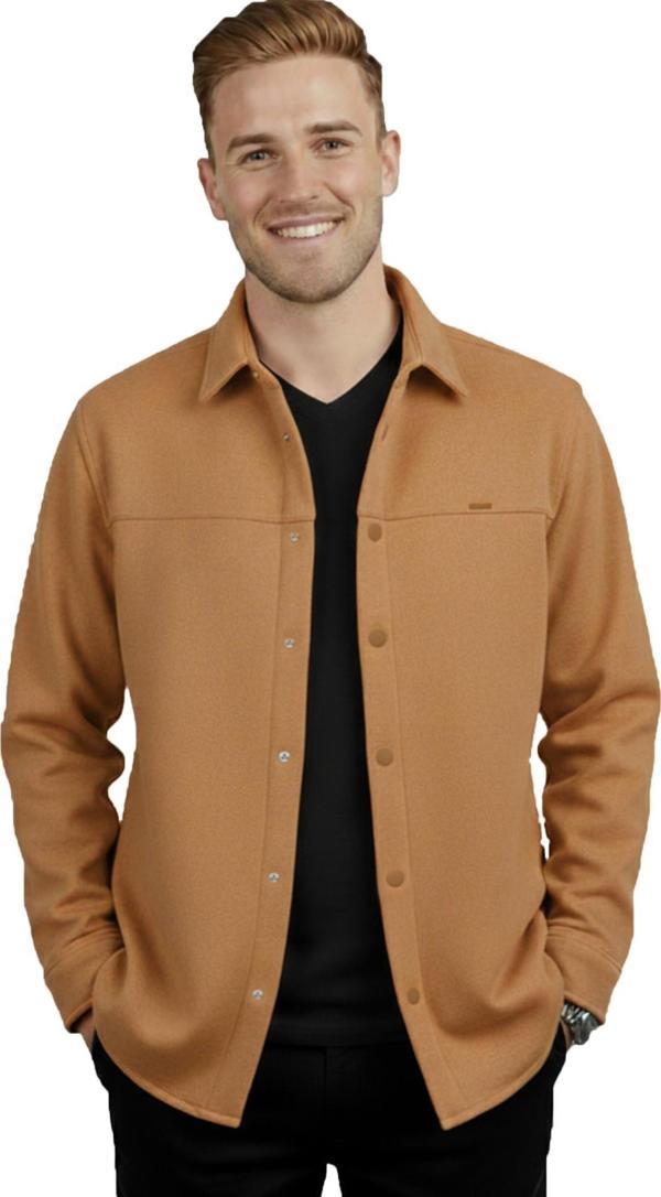 DeepSEA Erkek Taba Likralı Rahat Kalıp Cepsiz Kaşe Ceket – Çıt Çıtlı, Esnek Şık Model Ceket 2600760 - Image 1