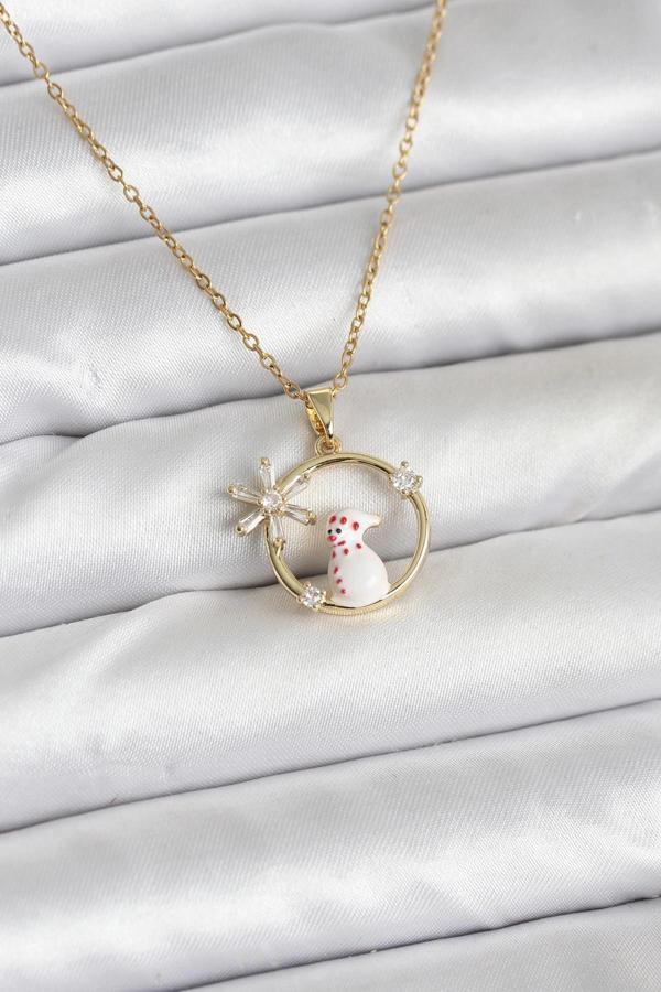 316L Çelik Zincir Gold Zirkon Taşlı Yılbaşı Temalı Kadın Kolye - Image 1