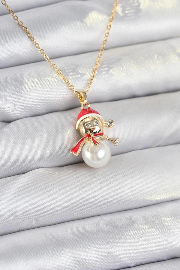 316L Çelik Zincir Gold Renk Kardan Adam Model Yılbaşı Temalı Kadın Kolye - Image 1