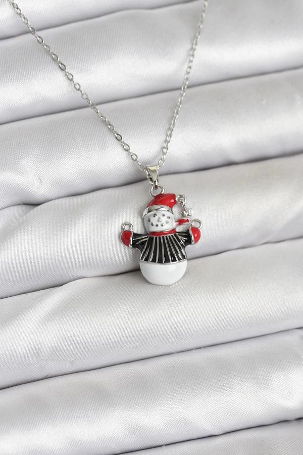 316L Çelik Zincir Gümüş Renk Kardan Adam Figürlü Yılbaşı Temalı Kadın Kolye - Image 1