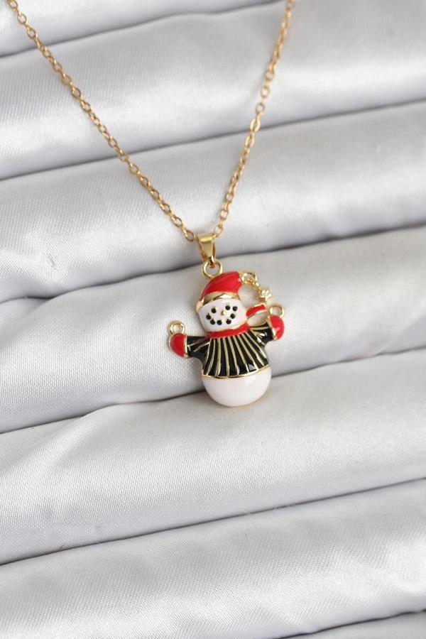 316L Çelik Zincir Gold Renk Kardan Adam Figürlü Yılbaşı Temalı Kadın Kolye - Image 1