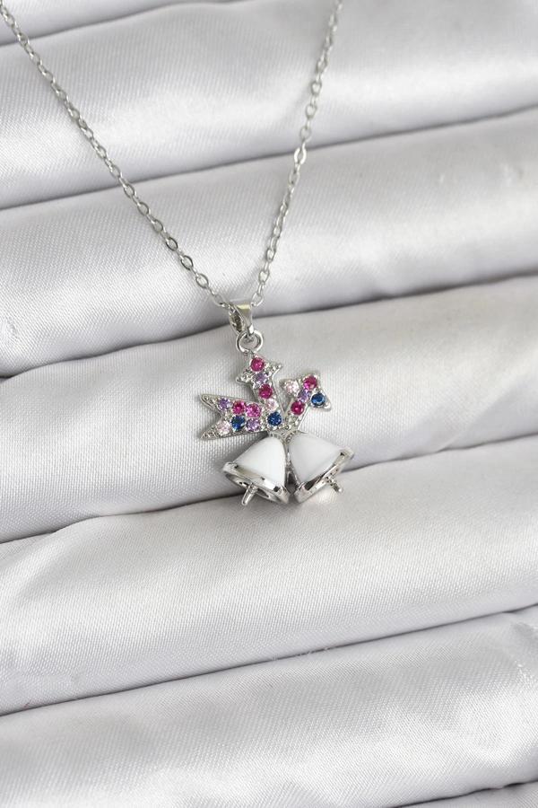 316L Çelik Zincir Gümüş Renk Chirtsmas Bell Model Yılbaşı Temalı Kadın Kolye - Image 1