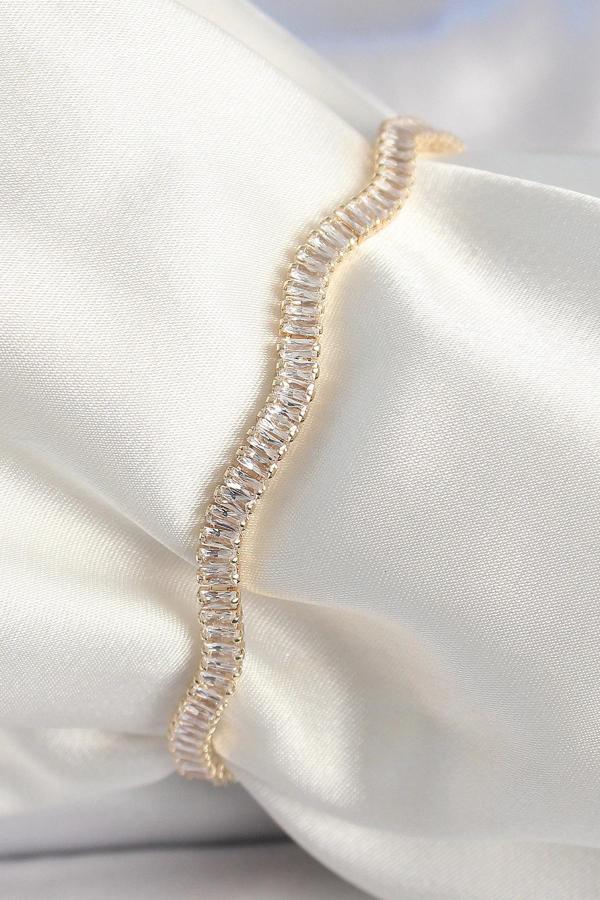 Pirinç Gold Renk Su Yolu Zirkon Taşlı Model Kadın Bileklik - Image 1