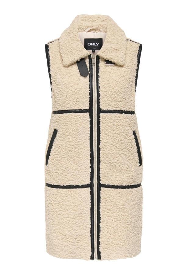 Only Onlparis Regular Fermuarlı Uzun Bayan Yelek 15349407 AÇIK BEJ - Image 1