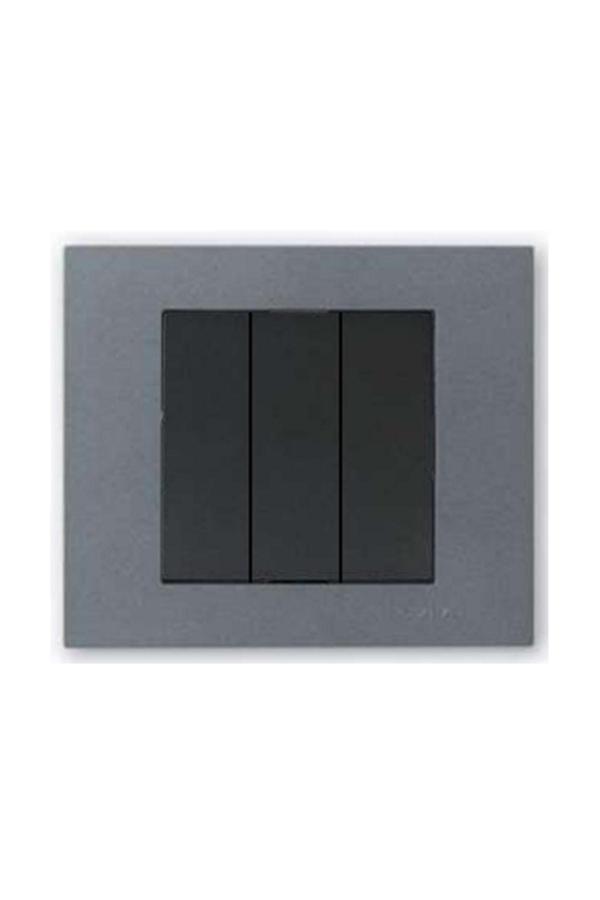 Ovivo Grano Metalik Üçlü Anahtar Siyah + Füme Çerçeve - Image 1