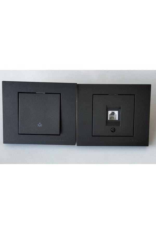 Ovivo Grano Sıva Altı Siyah 1 Adet Nümeris Tlf Prizi 1 Adet Liğht Anahtar Çerceveleri - Image 1