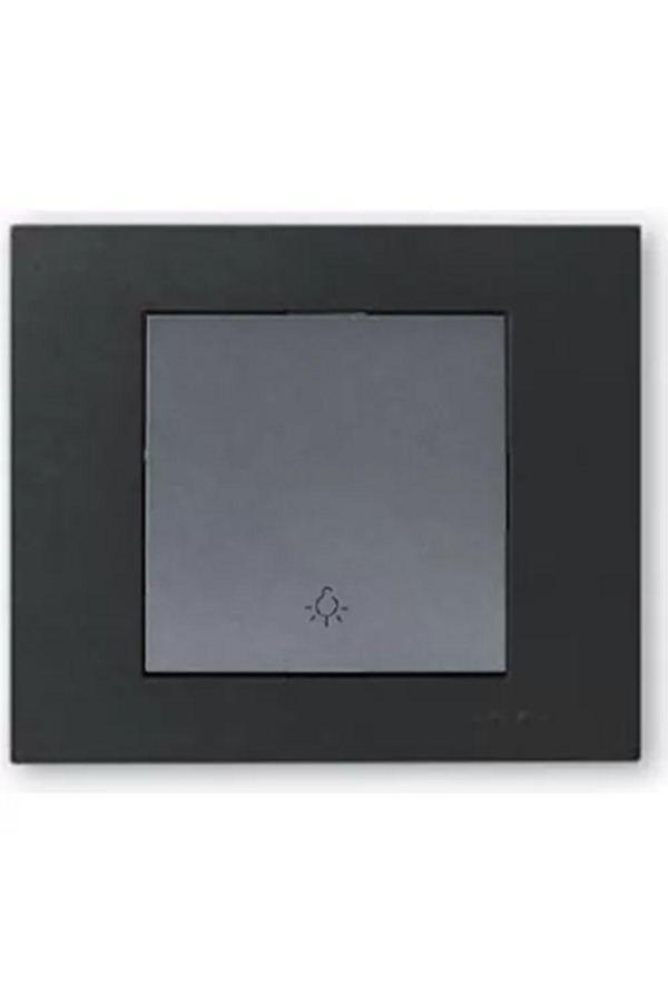 Ovivo Grano Siyah + Füme Natural Zil Anahtarı Light + Çerçeve Dahil - 1 Adet - Image 1